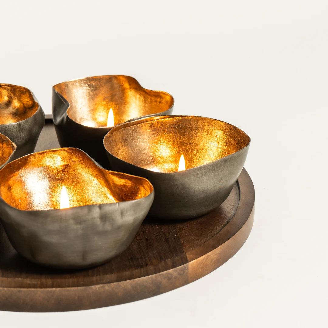 PLATTER WITH SET OF 5 T-LIGHT HOLDER