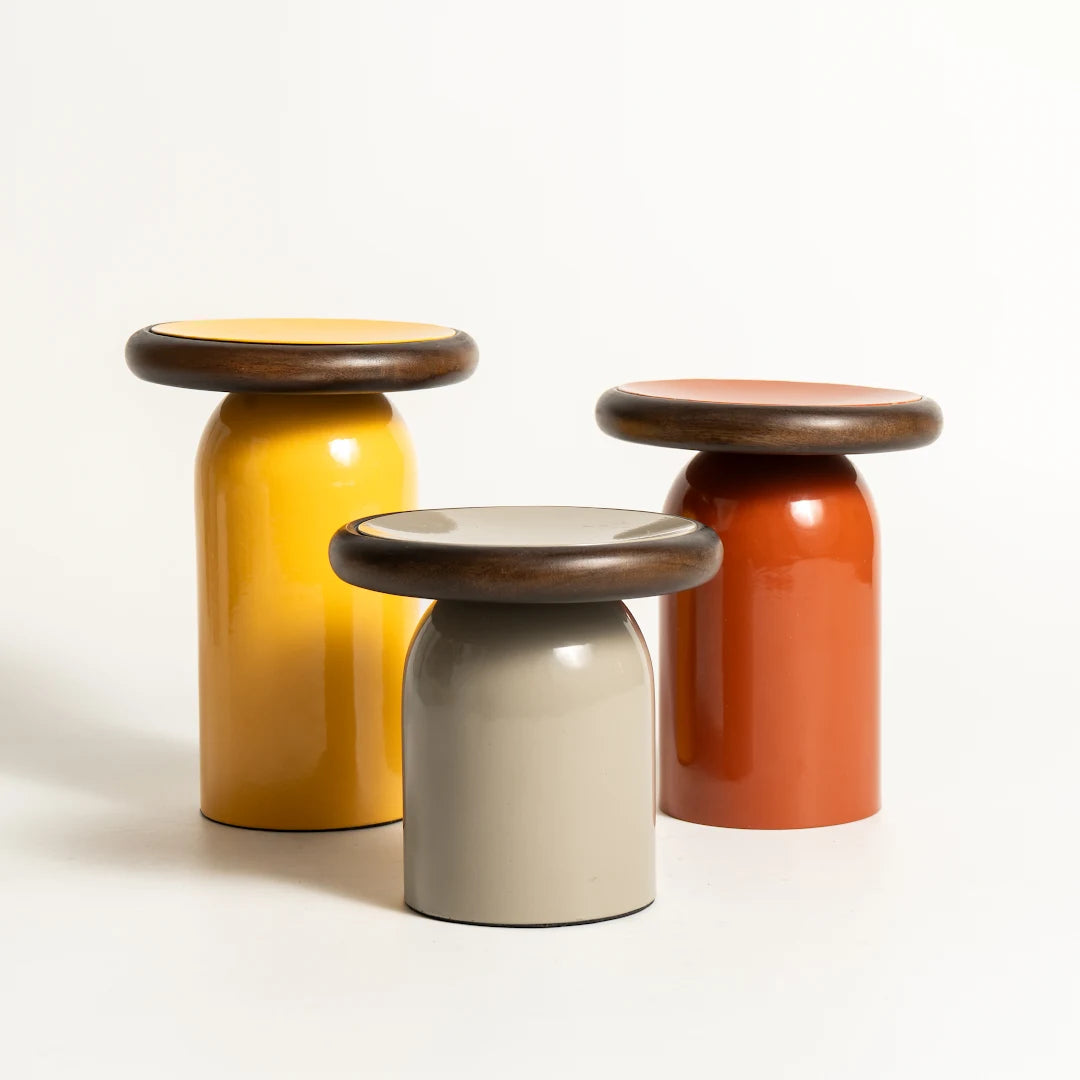SET OF 3 PILLAR HOLDER WITH WOOD