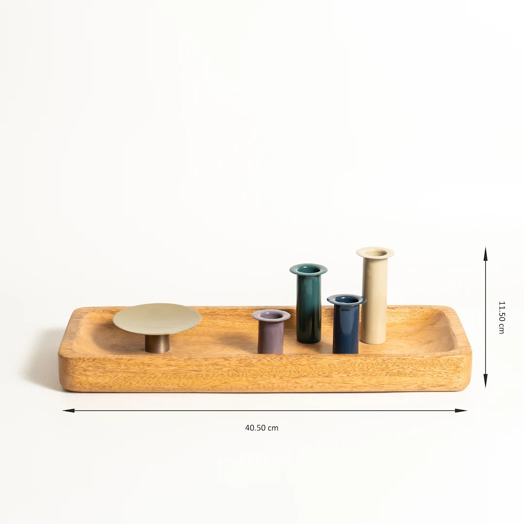 MULTI TAPER CANDLE & PILLAR HOLDER WITH WOODEN BASE