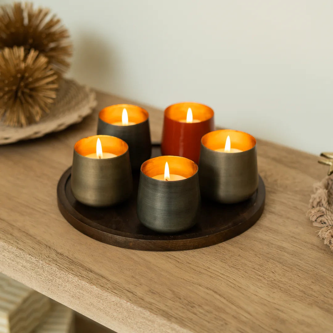 PLATTER WITH SET OF 5 T-LIGHT HOLDER