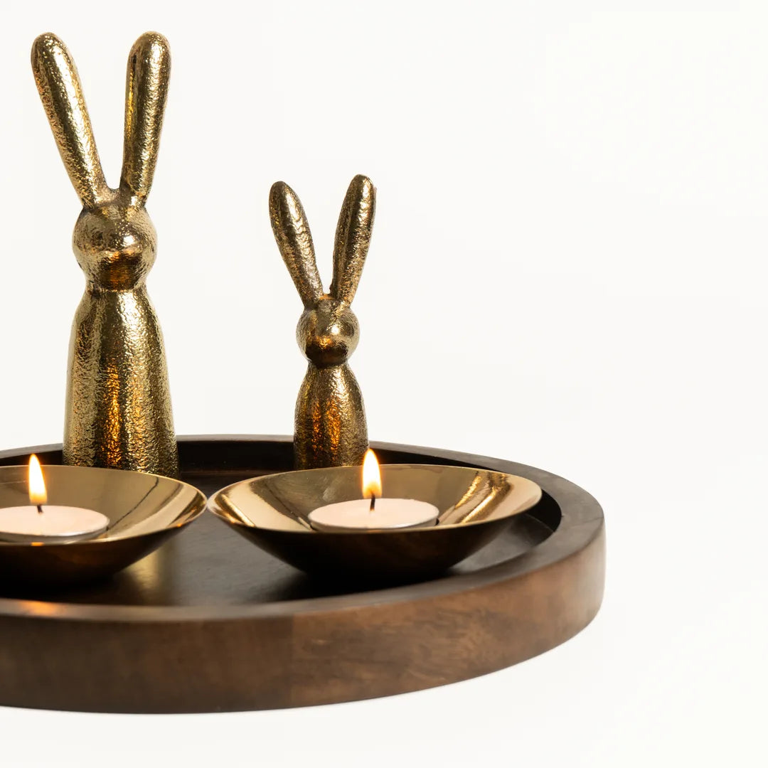 PLATTER WITH DECORATIVE RABBIT / T-LIGHT HOLDER SET OF 2