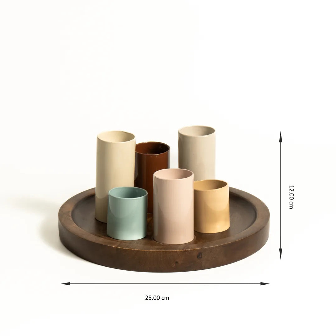 WOODEN TRAY WITH MULTI T-LIGHT HOLDER