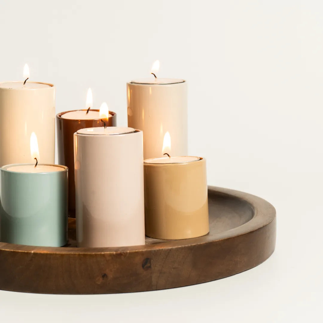 WOODEN TRAY WITH MULTI T-LIGHT HOLDER