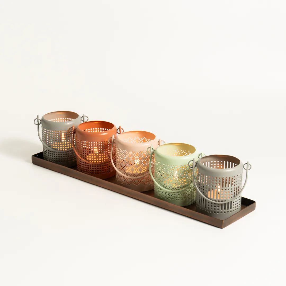 PLATTER WITH SET OF 5 T-LIGHT HOLDER
