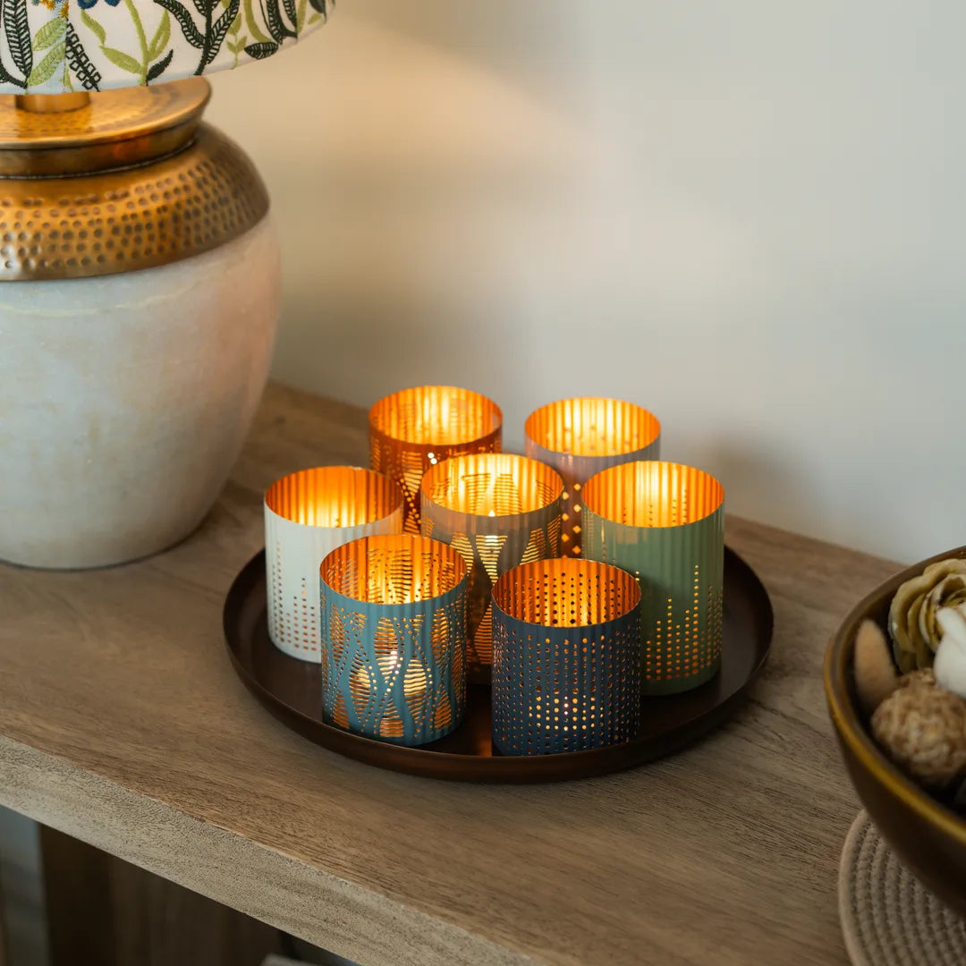 PLATTER WITH SET OF 7 T-LIGHT HOLDER