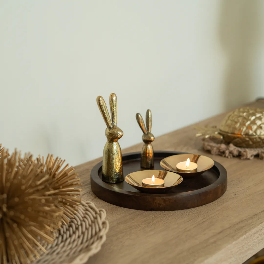 PLATTER WITH DECORATIVE RABBIT / T-LIGHT HOLDER SET OF 2