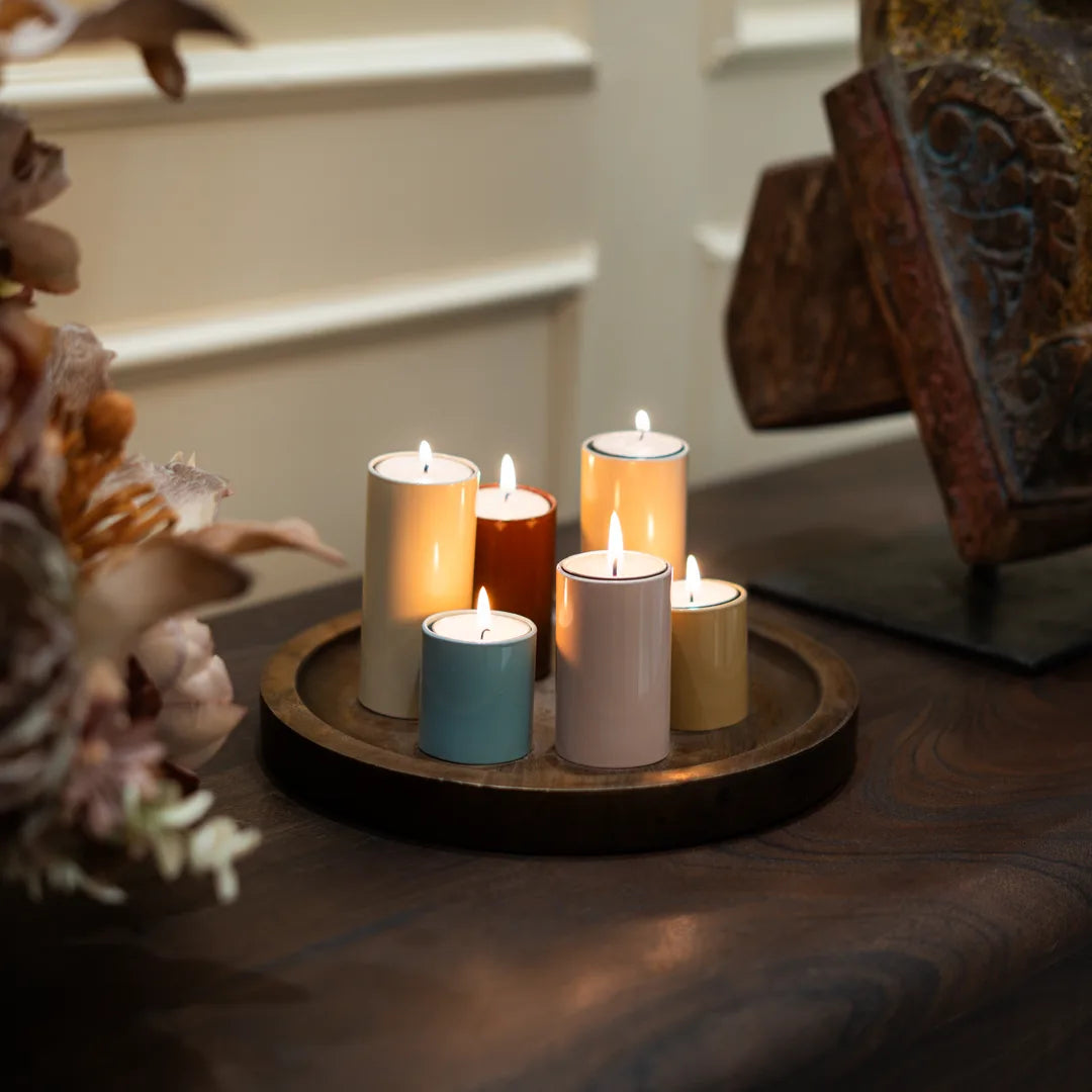 WOODEN TRAY WITH MULTI T-LIGHT HOLDER