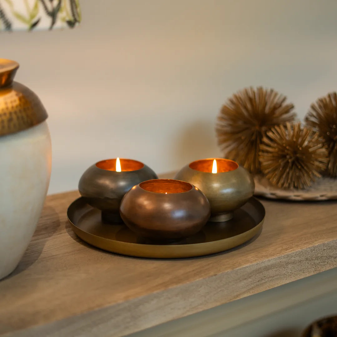 PLATTER WITH SET OF 3 T-LIGHT HOLDER