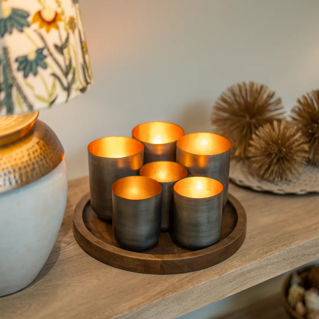 PLATTER WITH SET OF 6 T-LIGHT HOLDER