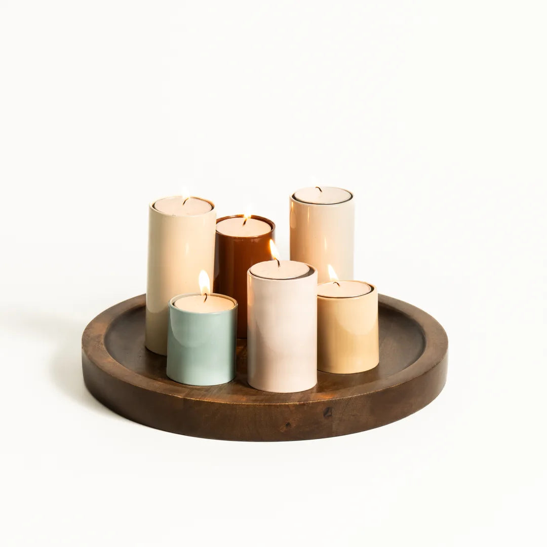 WOODEN TRAY WITH MULTI T-LIGHT HOLDER