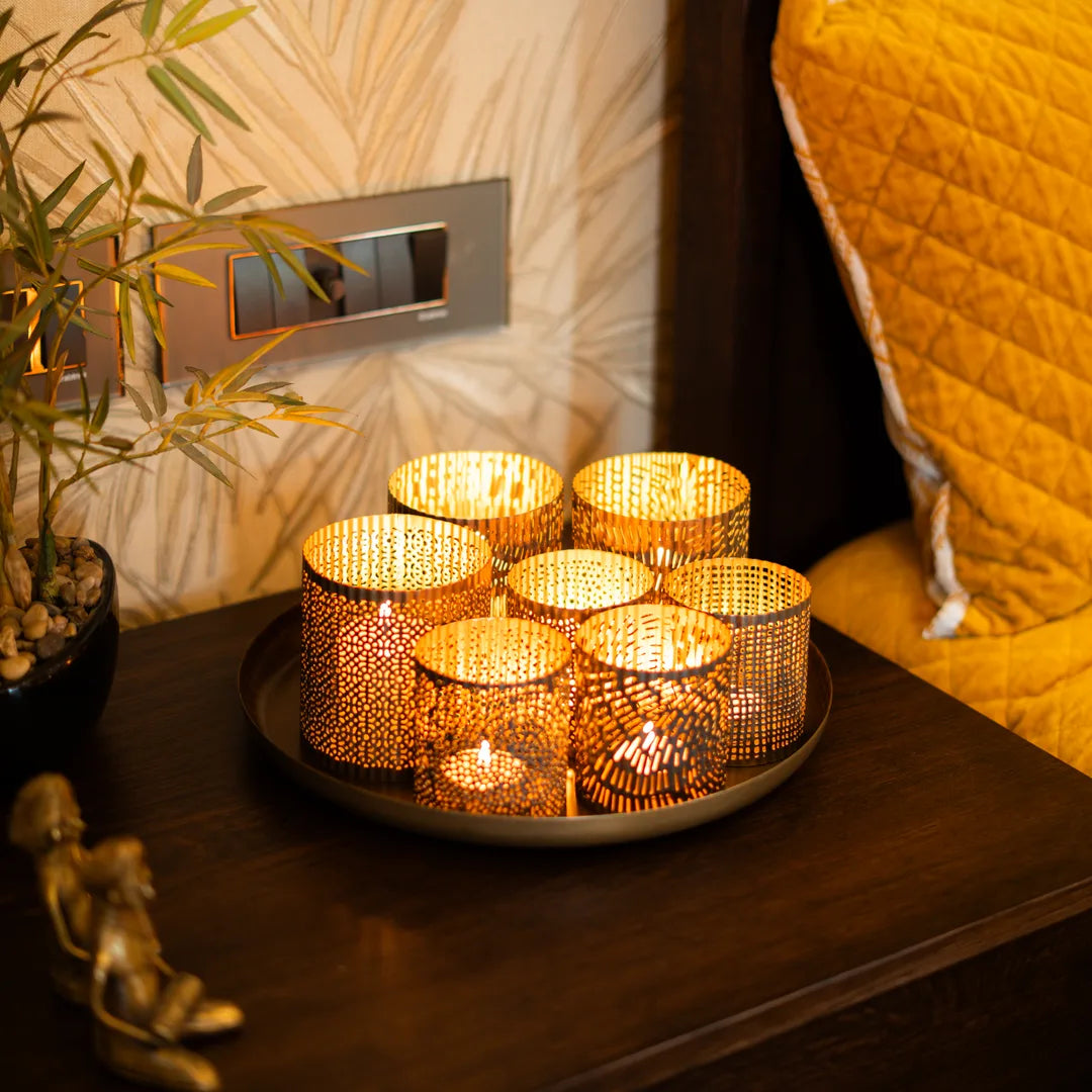 PLATTER WITH SET OF 7 T-LIGHT HOLDER